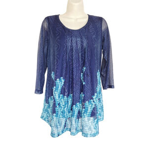 VALOLIA Blue Teal Mesh Tunic Top M fairy Festival Gothic